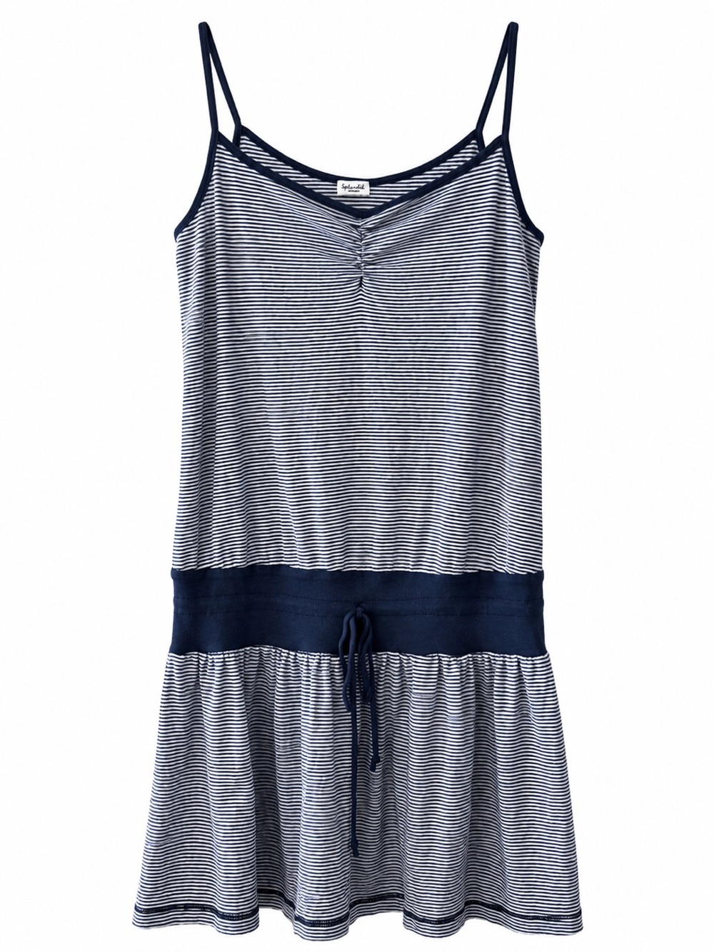 Splendid Navy White Striped Cotton Blend Summer Beach Drop Waist Mini Dress M